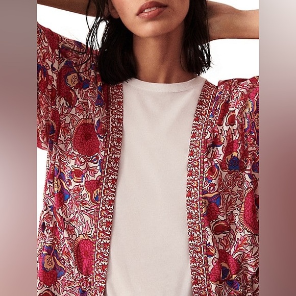 ba&sh Floral Wide-Sleeve long Lady Kimono Vini Side-Slit Self-Tie Size Medium - Picture 3 of 11